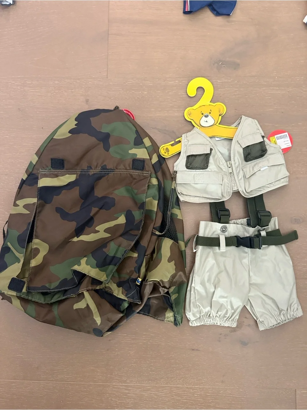 Kids Camo Build-A-Bear Safari Beige Adventure Vest Set with tent